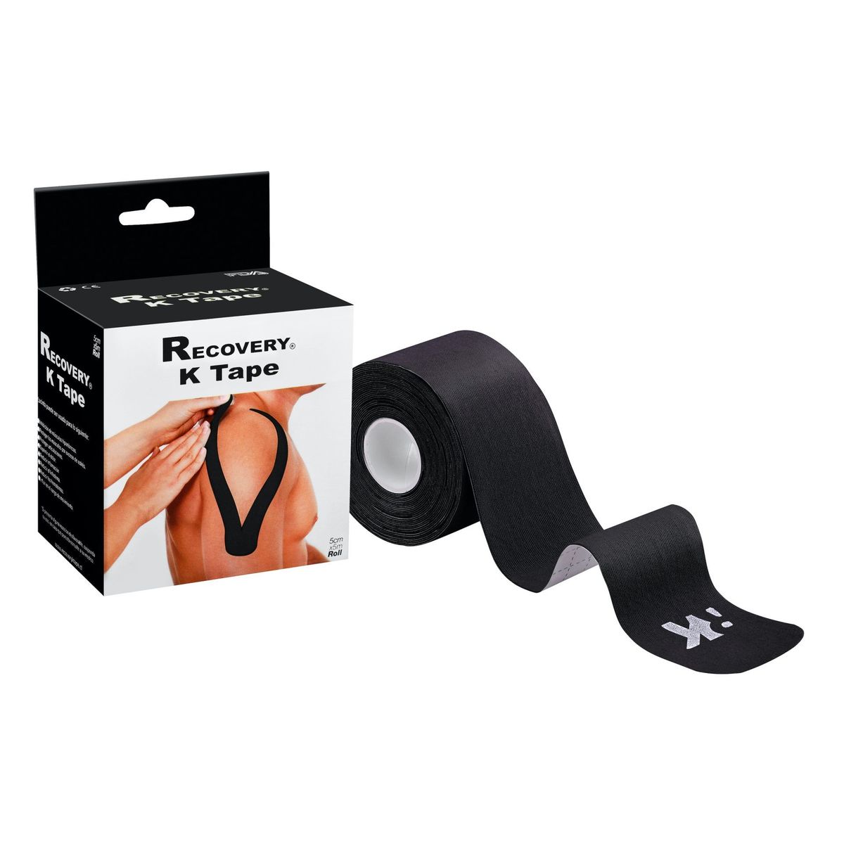 RECOVERY - CINTAS TAPE KINESIOLOGICA  PRECORTADA  NEGRO 5CM X 5MT RECOVERY