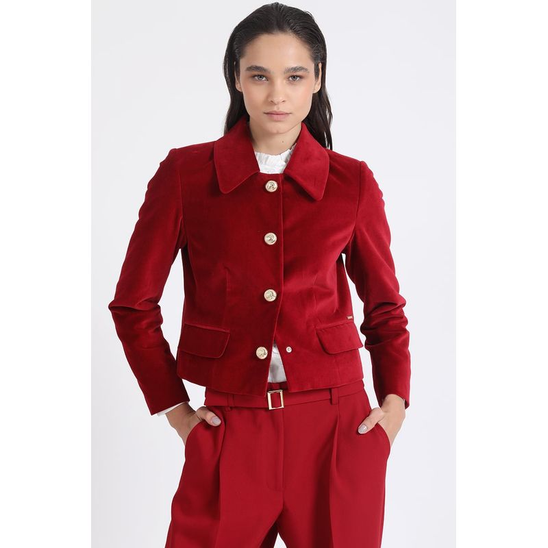 LIOLA - Chaqueta Crop Terciopelo Rojo Liola