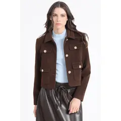 LIOLA - Chaqueta Crop Muflon Melange Chocolate