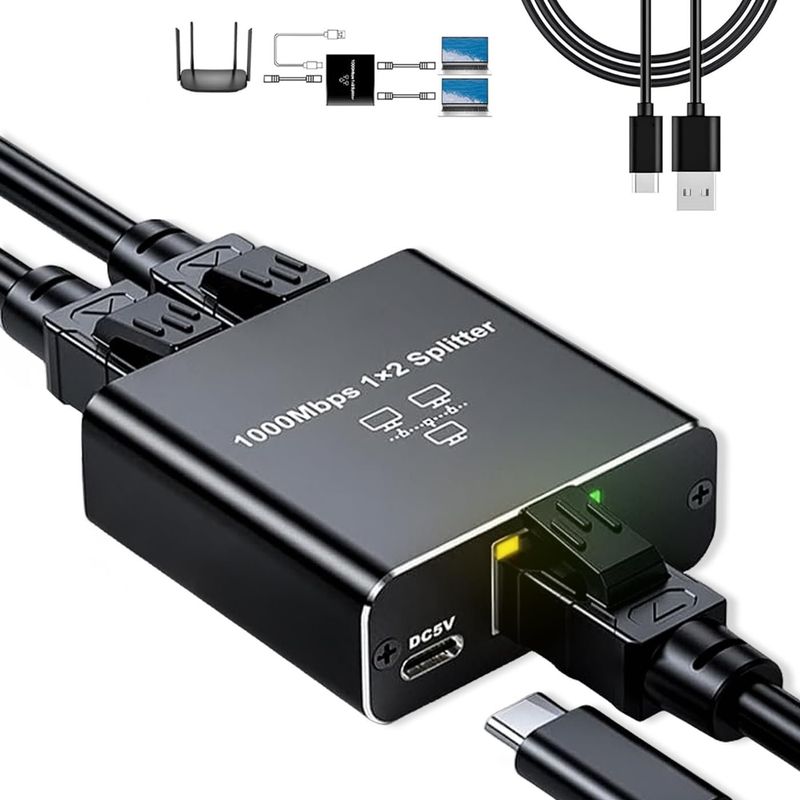 KUANGYE - Adaptador Ethernet,divisor De Red Rj45 Puerto 1 Dividido 2