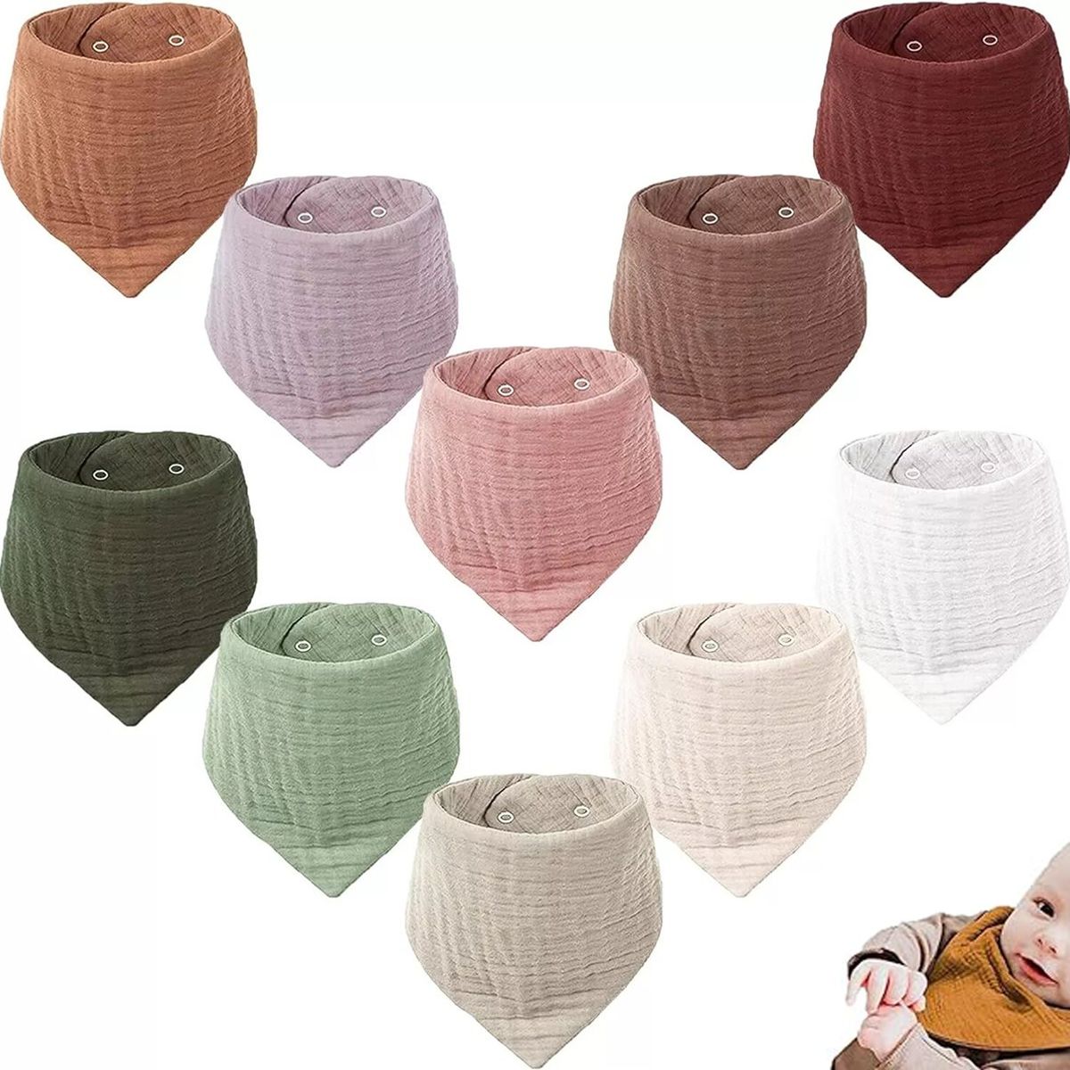 GENERICO - Baberos Para Bebe 10 Piezas  Algodón Para Niños De 0-3 Años