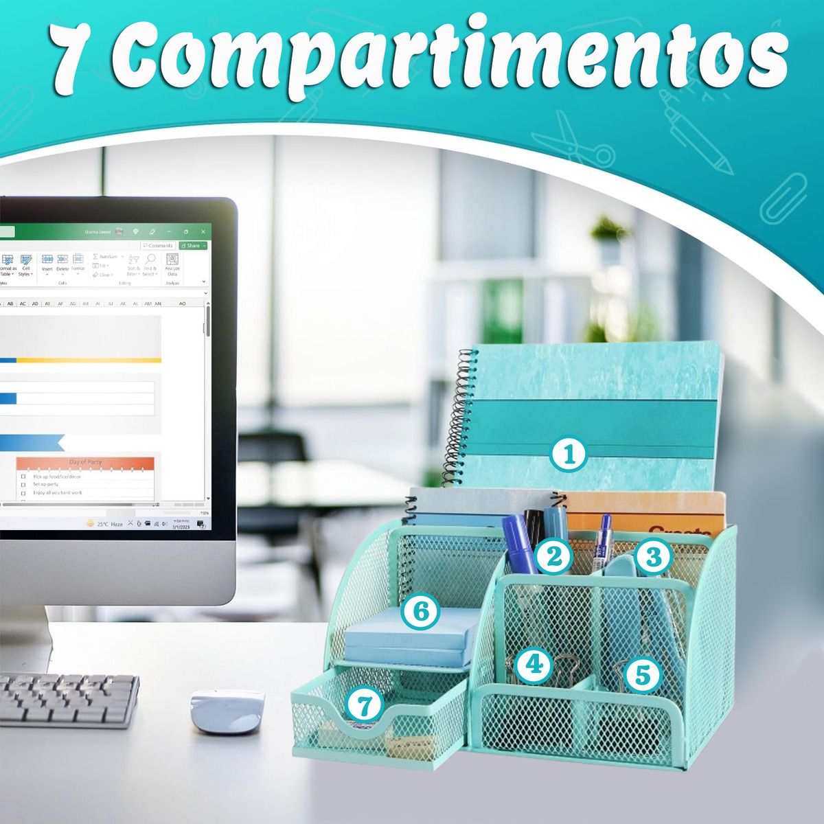 GENERICO - Verde Multifuncional Organizador De Escritorio De Malla