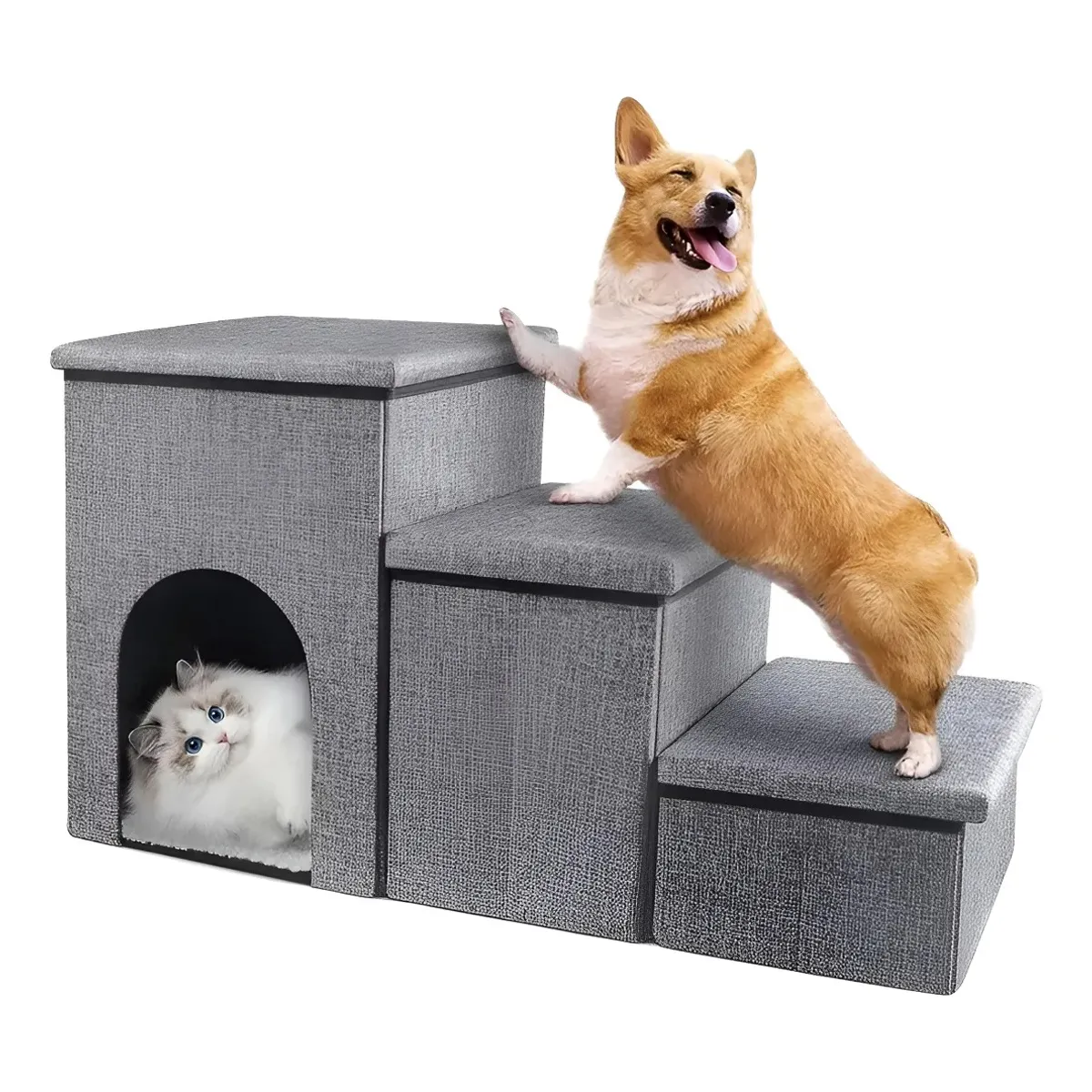 EVERSO - Escalera Mascota Perro Gato Con Almacenamiento Plegable Gris