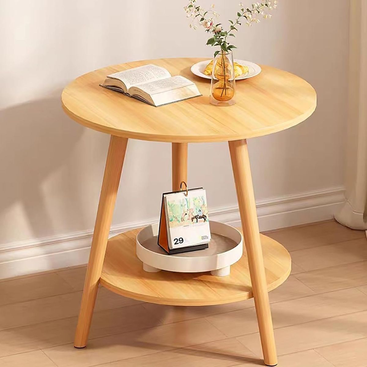 BLUEDREAMER - Mesa Centro Redonda Madera Side table bedside (Size : 60 * 50 * 40cm)