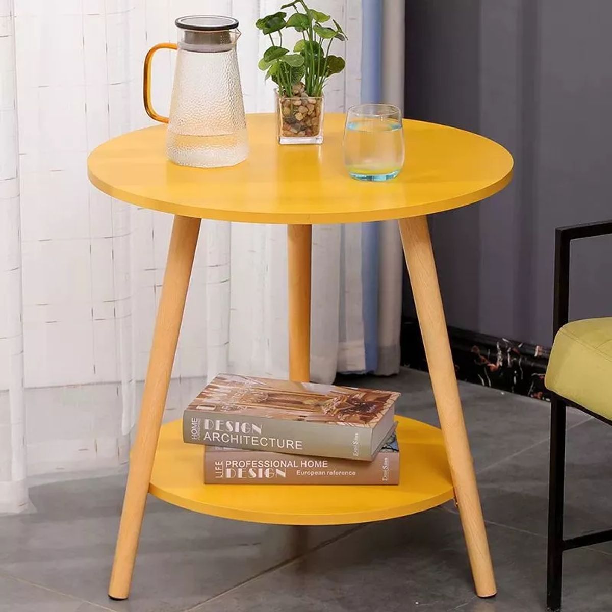 BLUEDREAMER - Mesa Centro Redonda Madera Side table bedside (Size : 60 * 50 * 40cm)