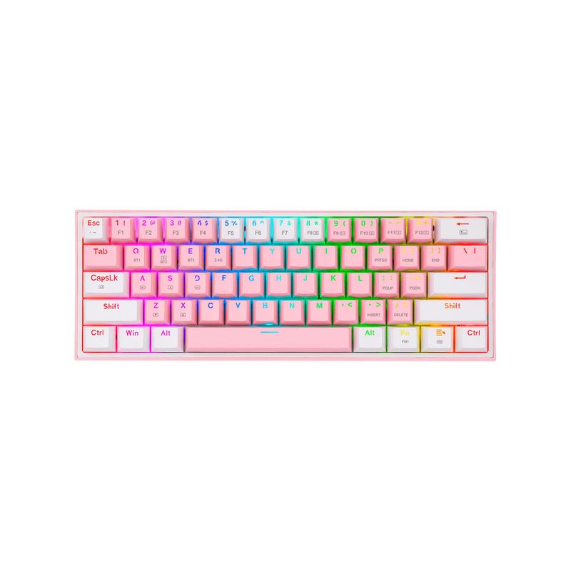 REDRAGON - Teclado Mecánico 60% Redragon Fizz K617 Pink White Sw Red