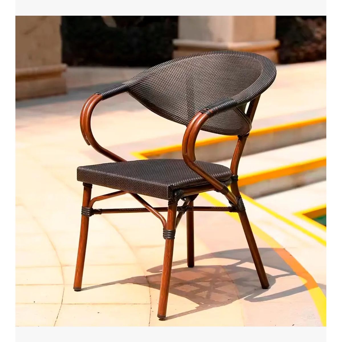 CORI CORI - Silla Bistro Parisina Textileno con Reposabrazos Cafe Oscuro