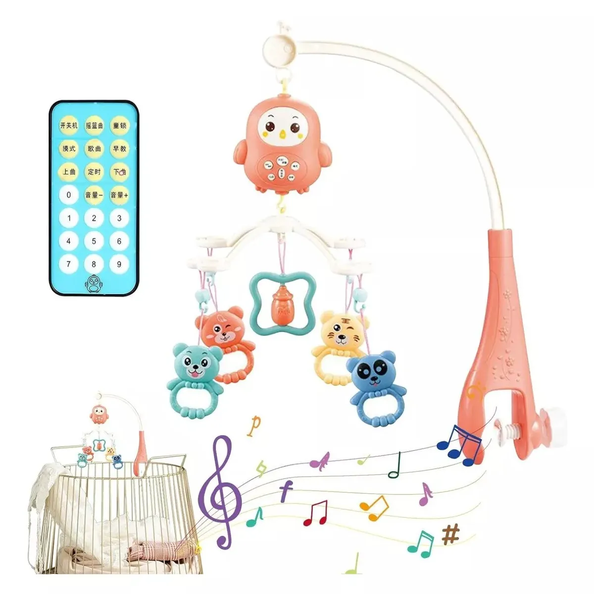 GENERICO - Móvil Giratorio Musical Para Cuna Control Remoto