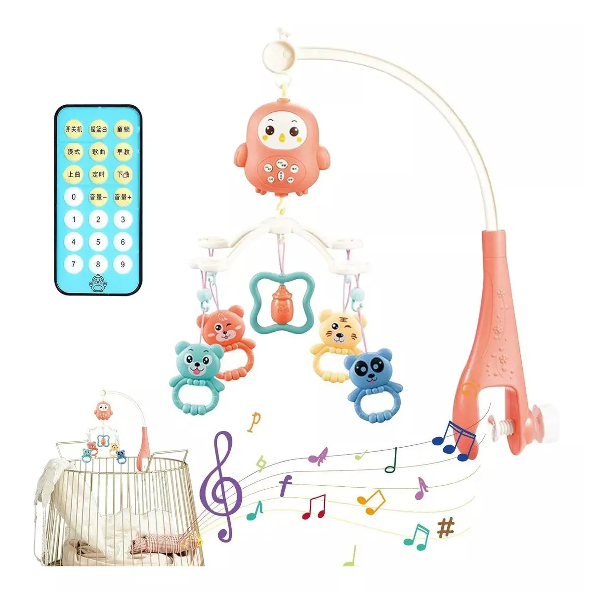 GENERICO - Móvil Giratorio Musical Para Cuna Control Remoto