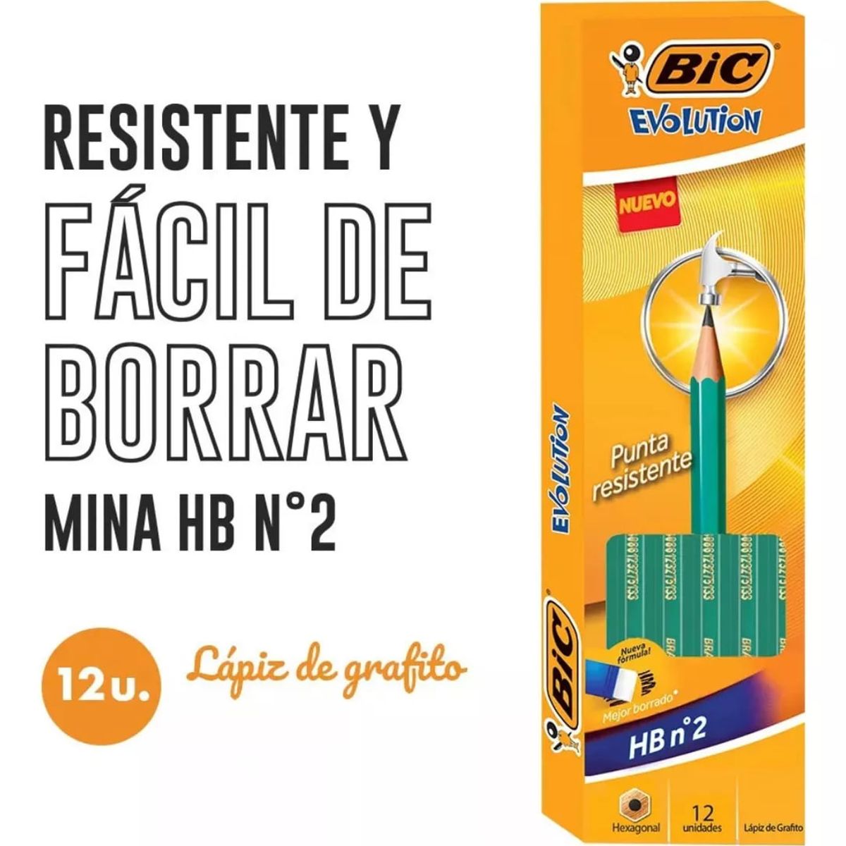 GENERICO - Lápiz Grafito BIC Evolution HB 2 Sin Goma Pack 12 Unidades