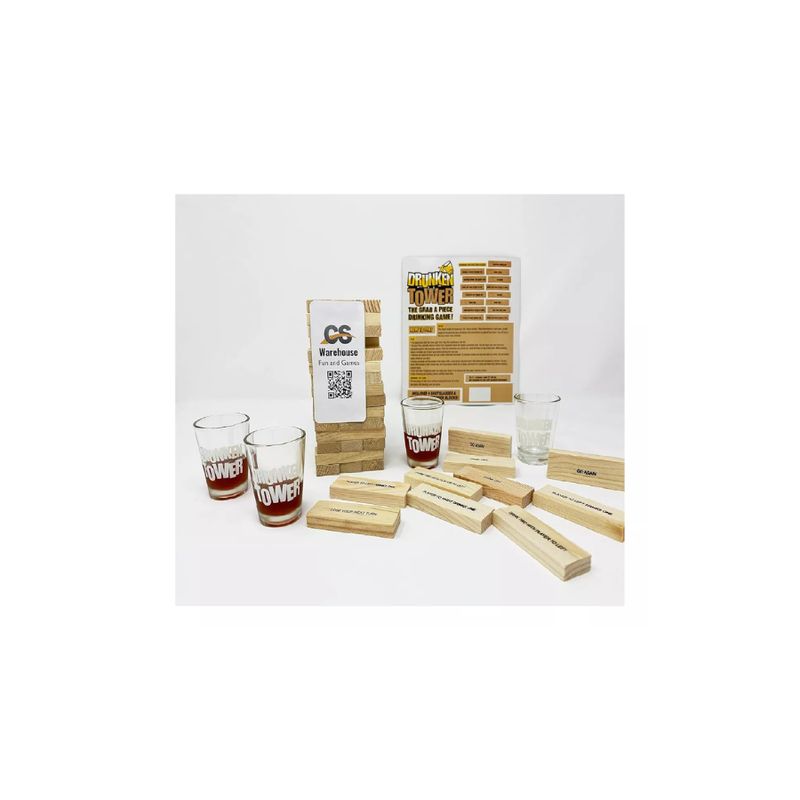 GENERICO - Juego Drunken Tower Jenga De Madera Con 4 Shots