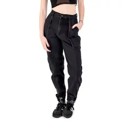ME QUIERE MUCHO POQUITO NADA - Jeans Negro Tapered con Hebillas Ajustables - Sofía - MQM