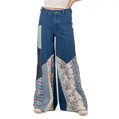 ME QUIERE MUCHO POQUITO NADA - Jeans Wide Leg Patchwork Azul - Influencers - MQM