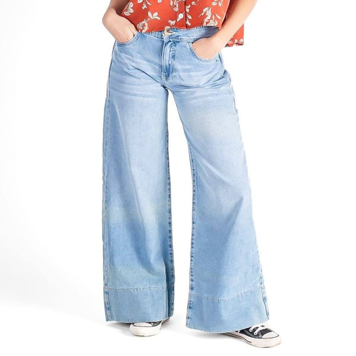 ME QUIERE MUCHO POQUITO NADA - Jeans Wide Leg Azul con Bastilla - Influencers - MQM