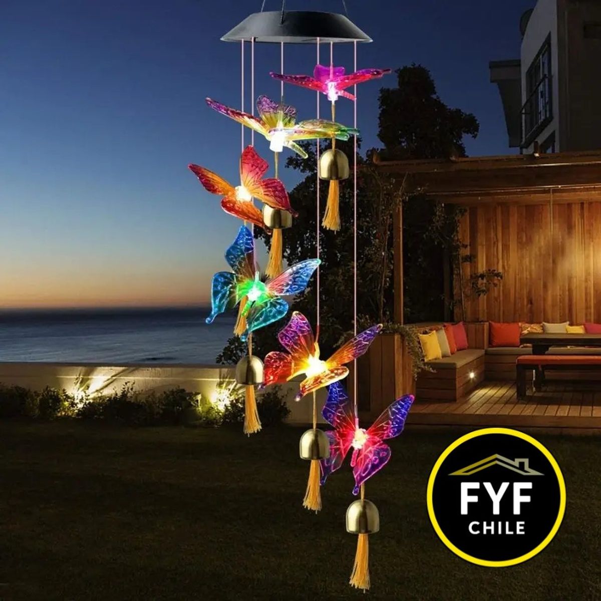 GENERICO - Colgante Solar de Mariposas LED con Campanillas  Regalo Mujer Jardín