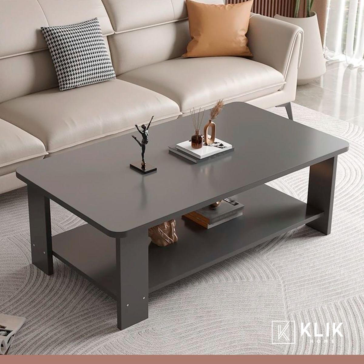 KLIK - Mesa de Centro Gris 100x50 - Diseño Moderno en MDF - Gris