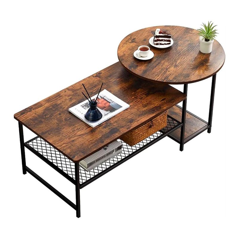 KLIK - Set de Mesas de Centro Industrial en MDF - Diseño Dúo Modular - Café
