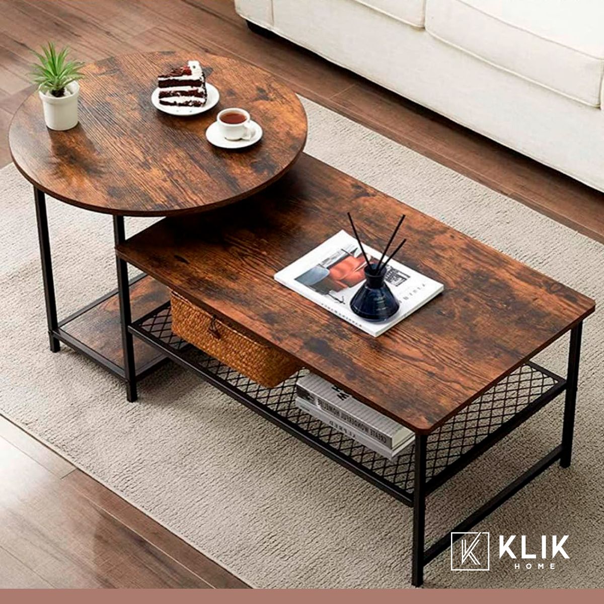 KLIK - Set de Mesas de Centro Industrial en MDF - Diseño Dúo Modular