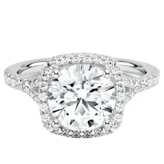 BOOMZAIR - ANILLO DE COMPROMISO EN PLATA RODINADA CON MOISSANITA REDONDA DE 3CT