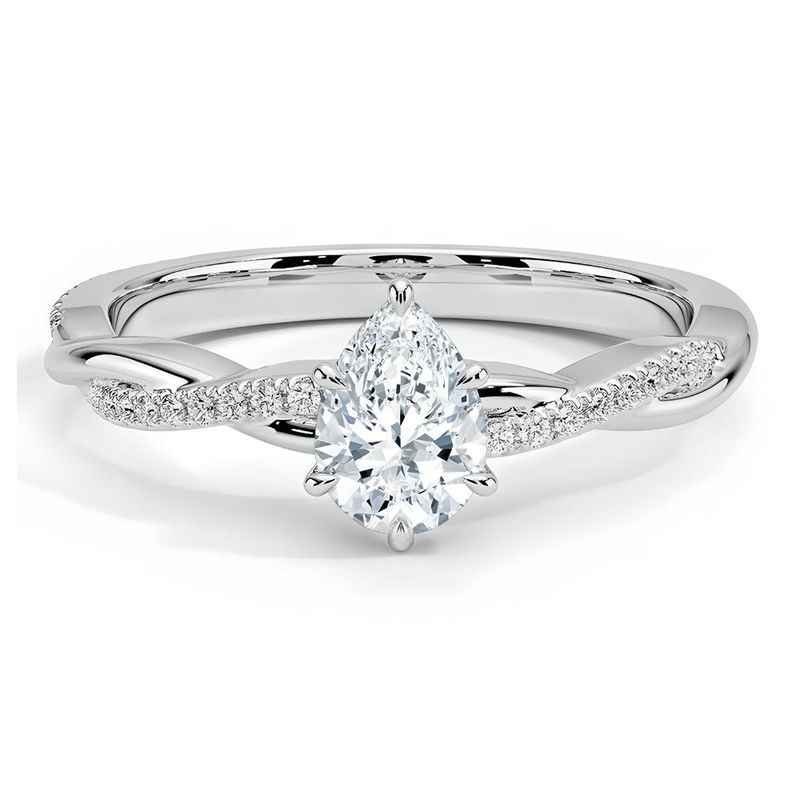 BOOMZAIR - ANILLO DE COMPROMISO TRENZADO CORTE PERA  EN PLATA RODINADA