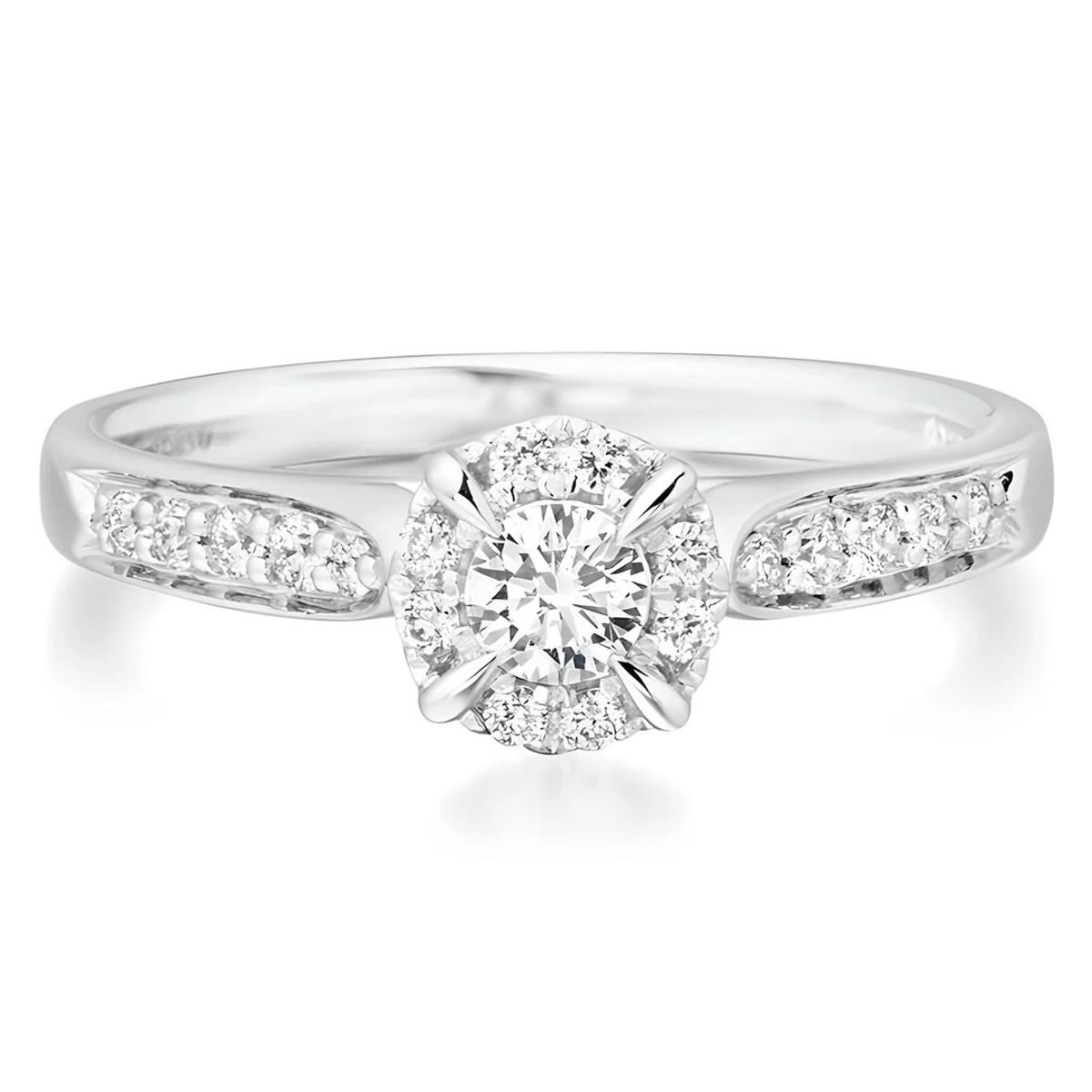 BOOMZAIR - ANILLO DE COMPROMISO HALO CON MOISSANITA Y PLATA RODINADA