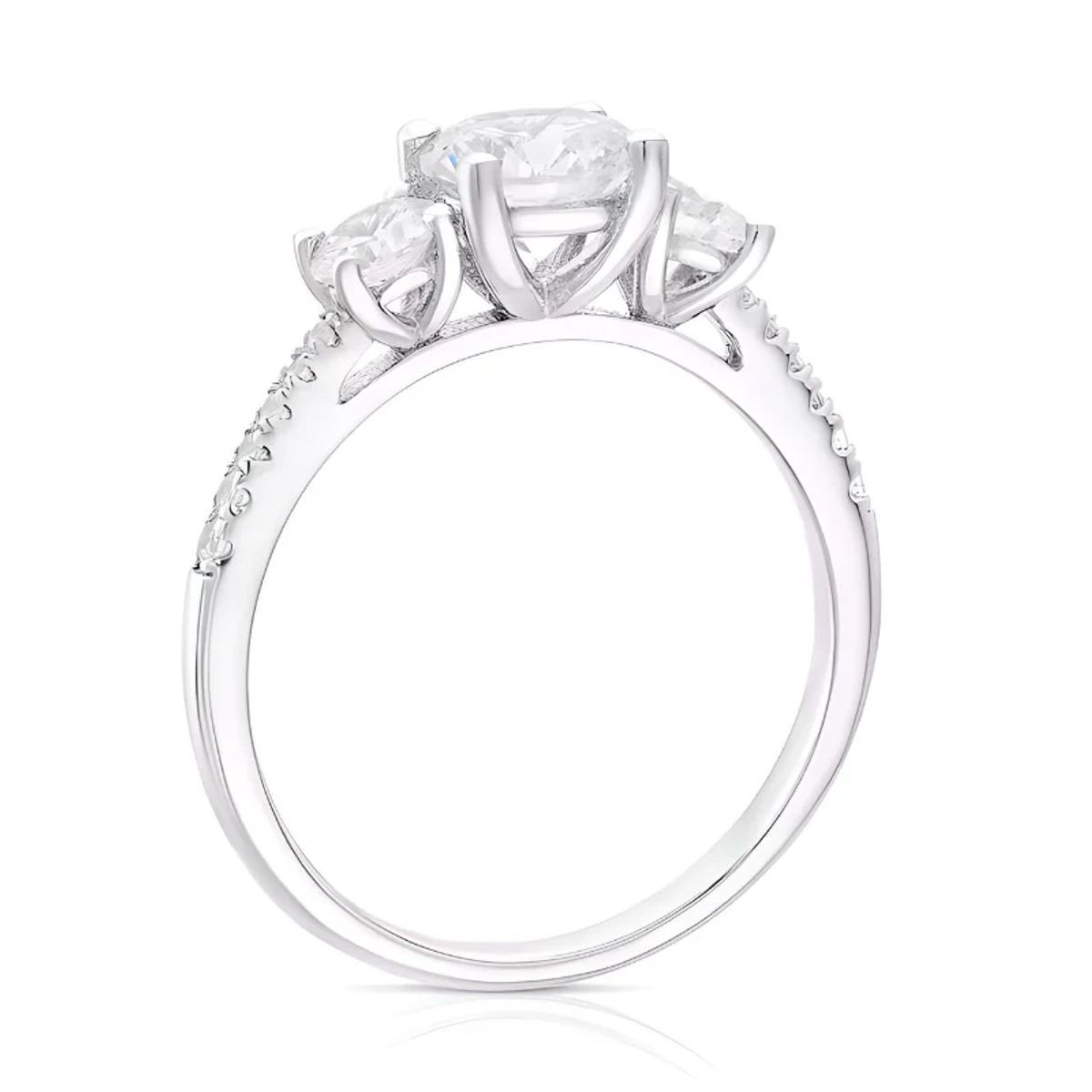 BOOMZAIR - ANILLO DE COMPROMISO MODELO TRILOGÍA DE MOISSANITAS Y PLATA RODINADA