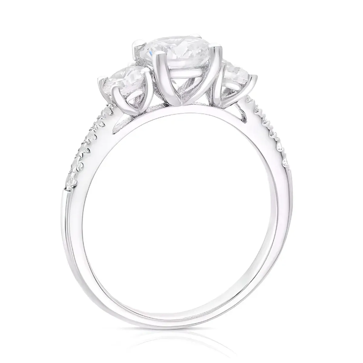 BOOMZAIR - ANILLO DE COMPROMISO MODELO TRILOGÍA DE MOISSANITAS Y PLATA RODINADA