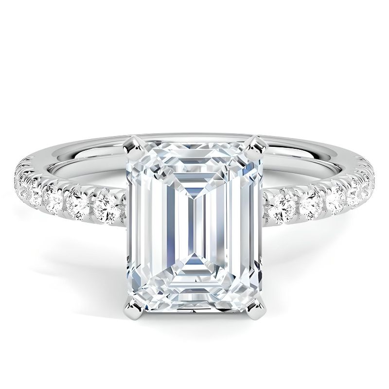 BOOMZAIR - ANILLO DE COMPROMISO CON MOISSANITA EN CORTE ESMERALDA