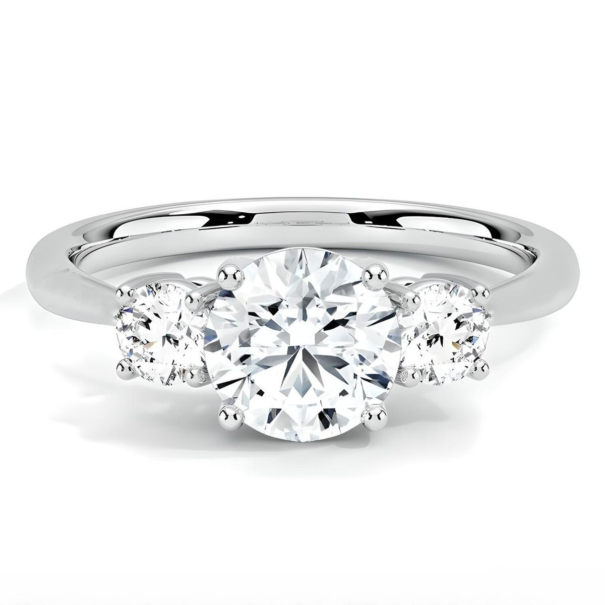 BOOMZAIR - ANILLO DE COMPROMISO DE TRES PIEDRAS MOISSANITAS Y PLATA RODINADA