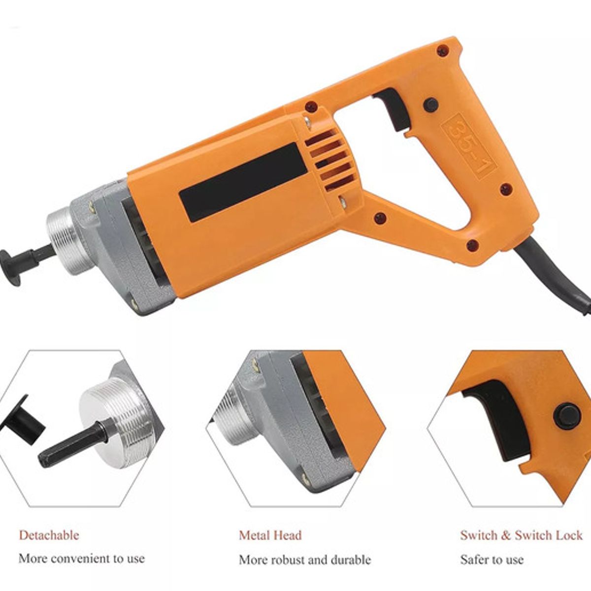 GENERICO - Vibrador Hormigón Cemento 1300w Sonda 1mtr Línea Profesional