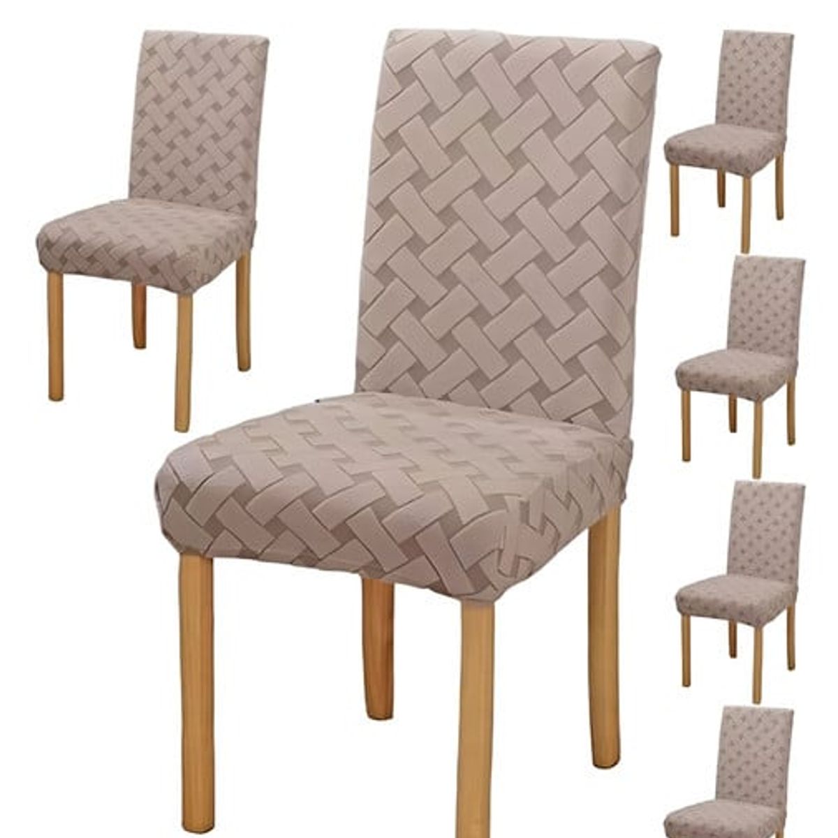 GENERICO - PACK 6 FUNDAS DE SILLAS DE COMEDOR DISEÑO TEXTURIZADO BEIGE