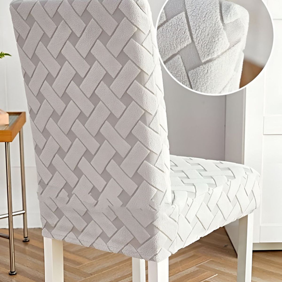 GENERICO - PACK 6 FUNDAS DE SILLAS DE COMEDOR DISEÑO TEXTURIZADO BLANCO