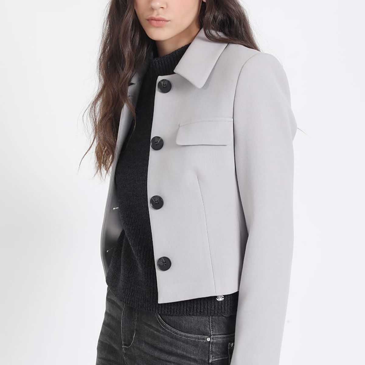LIOLA - Chaqueta Crop Tapeta Decorativa, Gris Liola