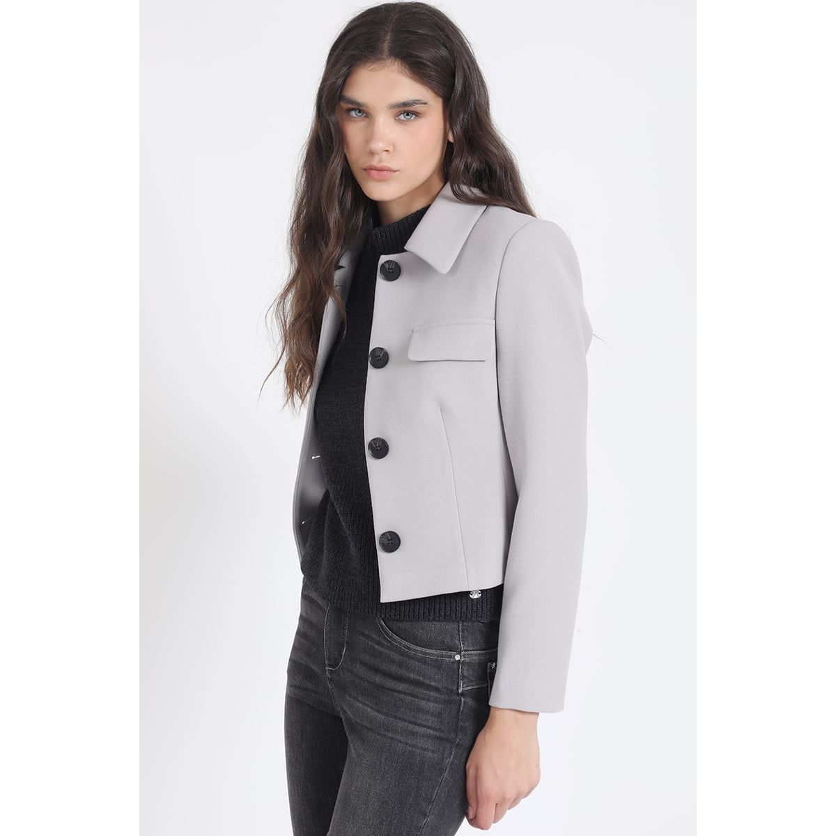 LIOLA - Chaqueta Crop Tapeta Decorativa, Gris Liola