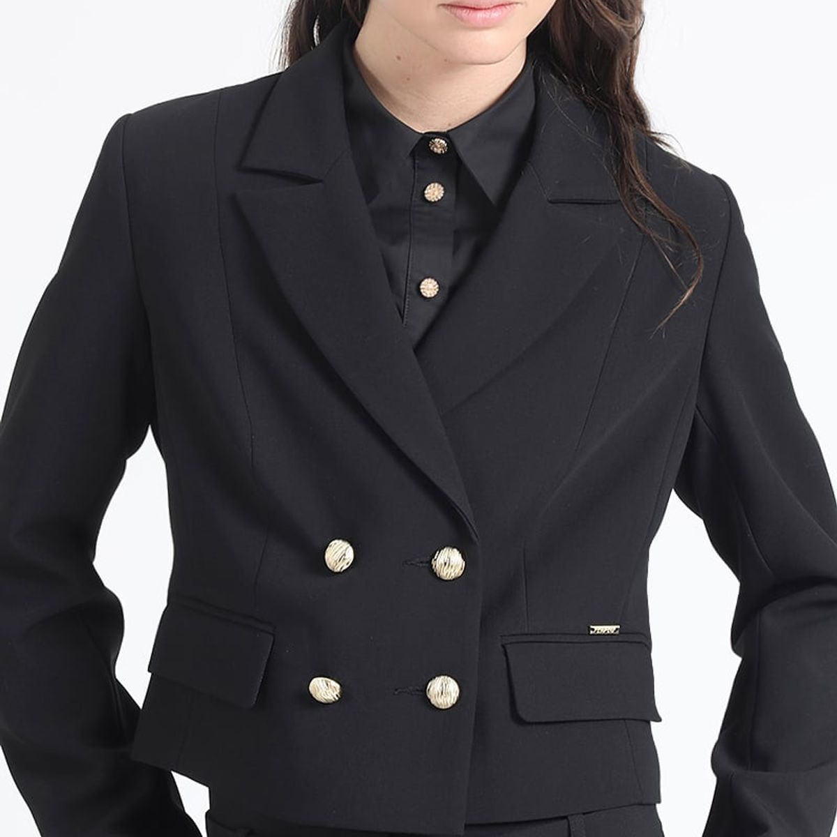 LIOLA - Chaqueta Crop Cruzada,Negro Liola