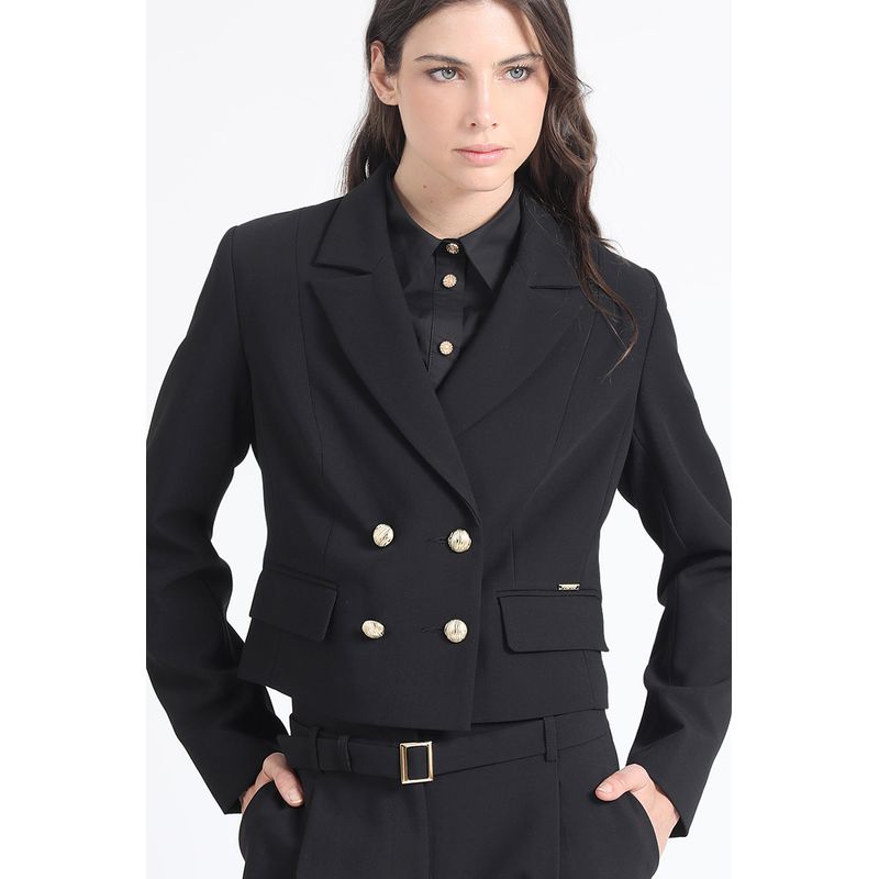 LIOLA - Chaqueta Crop Cruzada Negro Liola