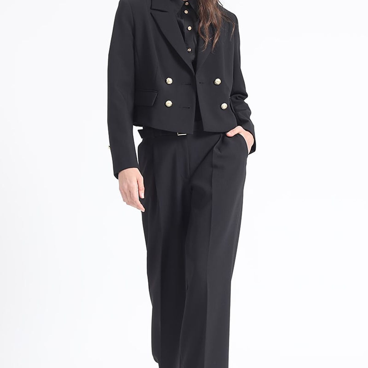 LIOLA - Chaqueta Crop Cruzada,Negro Liola