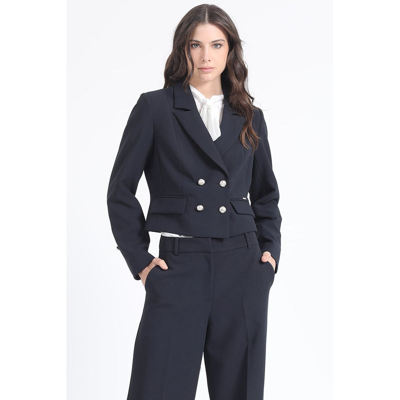 LIOLA - Chaqueta Crop Cruzada, Negro Liola