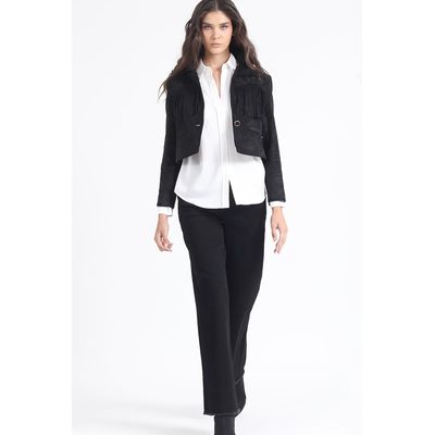 Imagen 2 del producto Chaqueta Cropped Efecto Gamuza, Flecos, Negro