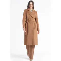 LIOLA - Abrigo Largo Sin Forro Muflon Melange Camel