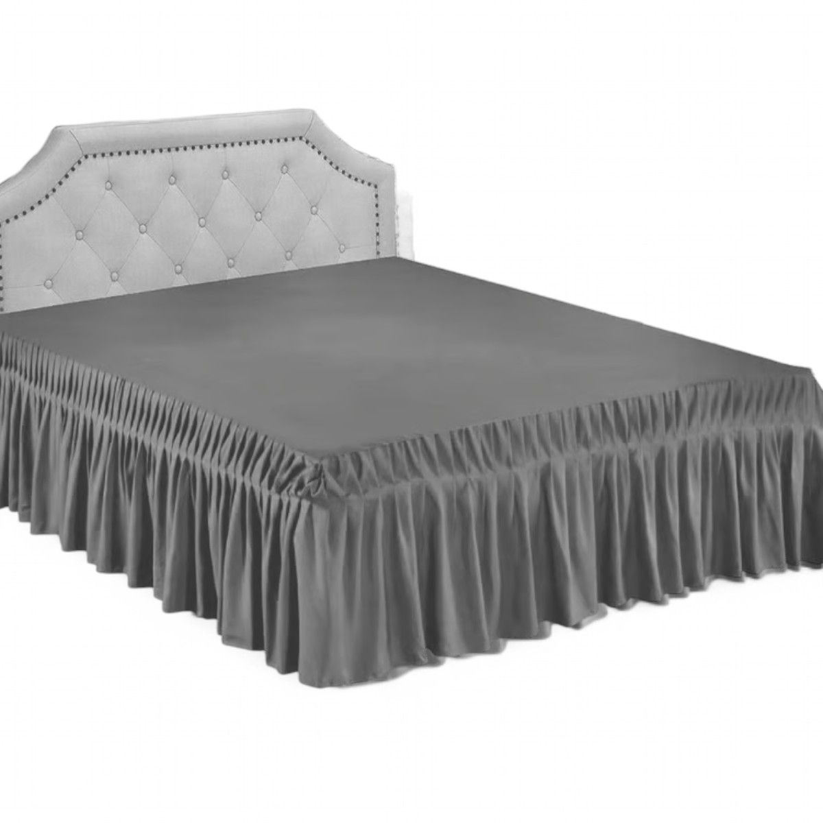 GENERICO - Faldón Para Cama 15 Plazas Elasticados Unicolor Poliéster Color Gris