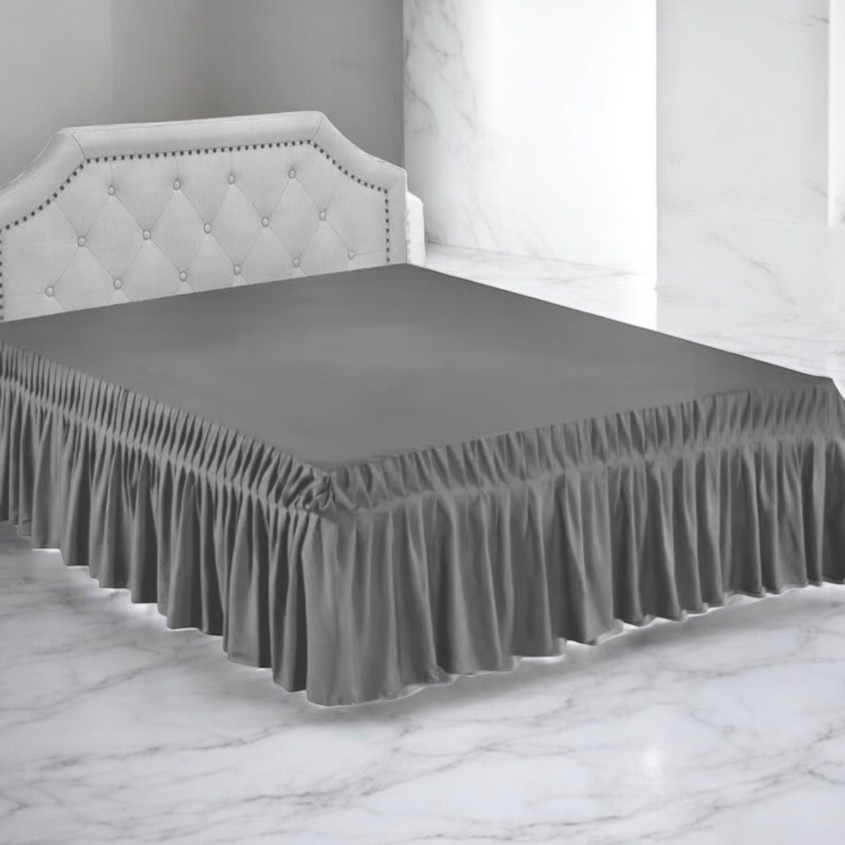 GENERICO - Faldón Para Cama 15 Plazas Elasticados Unicolor Poliéster Color Gris