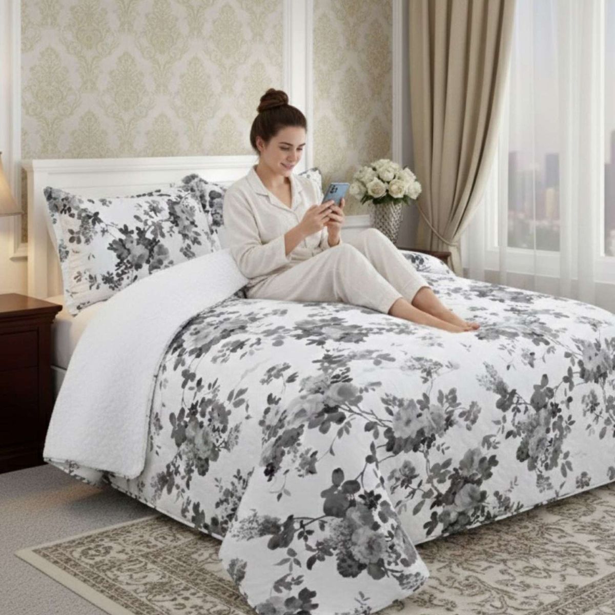 GENERICO - CUBRECAMA QUILT SHERPA PLAZA Y MEDIA 180 X 230 CM