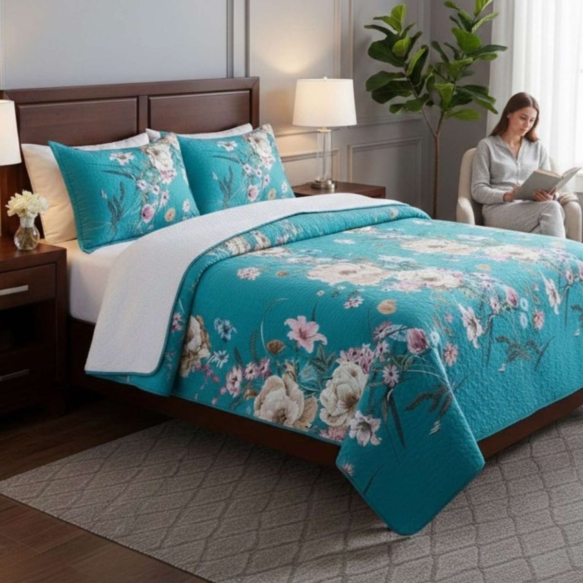 GENERICO - CUBRECAMA QUILT CON SHERPA 2 PLAZA 230 CM X 250 CM