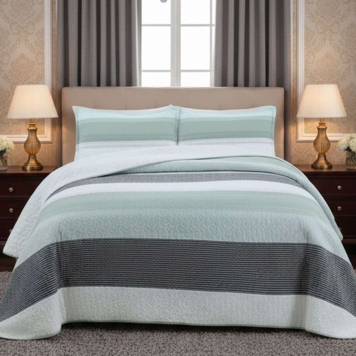 GENERICO - CUBRECAMA QUILT CON SHERPA 2 PLAZA 230 CM X 250 CM