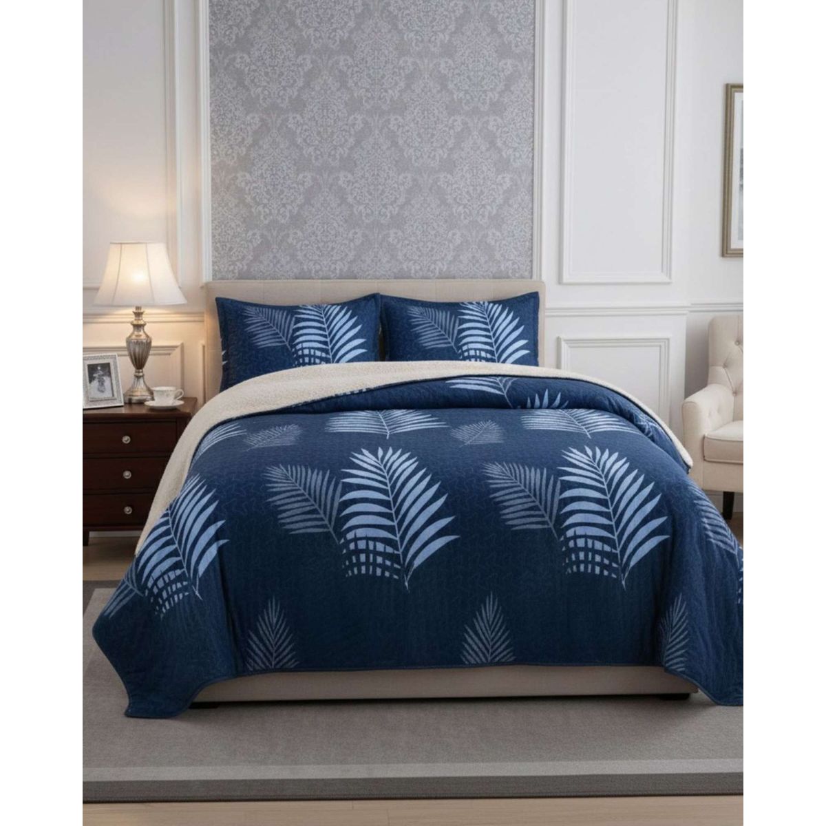 GENERICO - CUBRECAMA QUILT CON SHERPA 2 PLAZA 230 CM X 250 CM