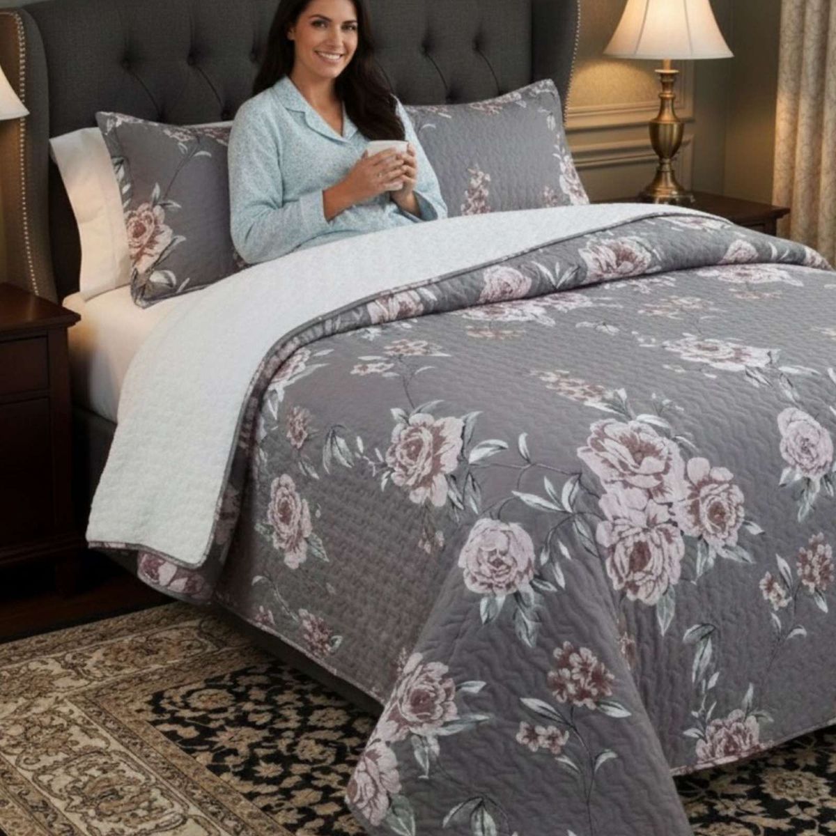 GENERICO - COBERTOR COLCHA QUILT SHERPA KING MEDIDA 250X270 CM