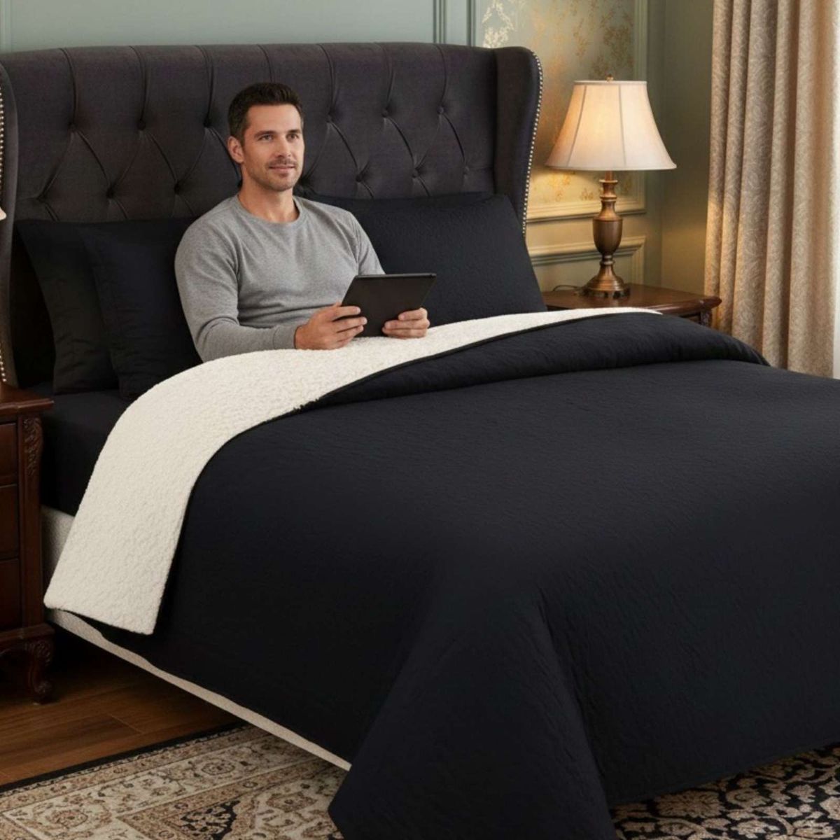 GENERICO - COBERTOR COLCHA QUILT SHERPA KING MEDIDA 250X270 CM