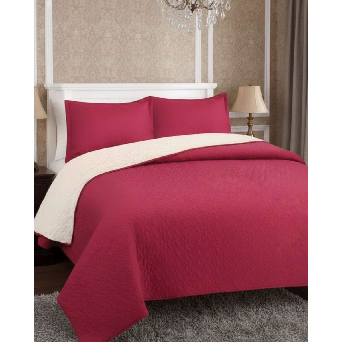 GENERICO - COBERTOR COLCHA QUILT SHERPA KING MEDIDA 250X270 CM