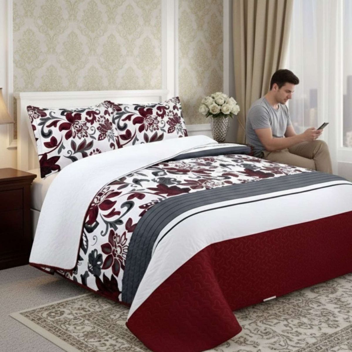 GENERICO - COBERTOR COLCHA QUILT SHERPA KING MEDIDA 250X270 CM